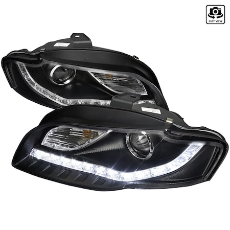 Spec-D Tuning 06-08 Audi A4 Projector Headlight Black R8 Style 2LHP-A406JM-8-TM